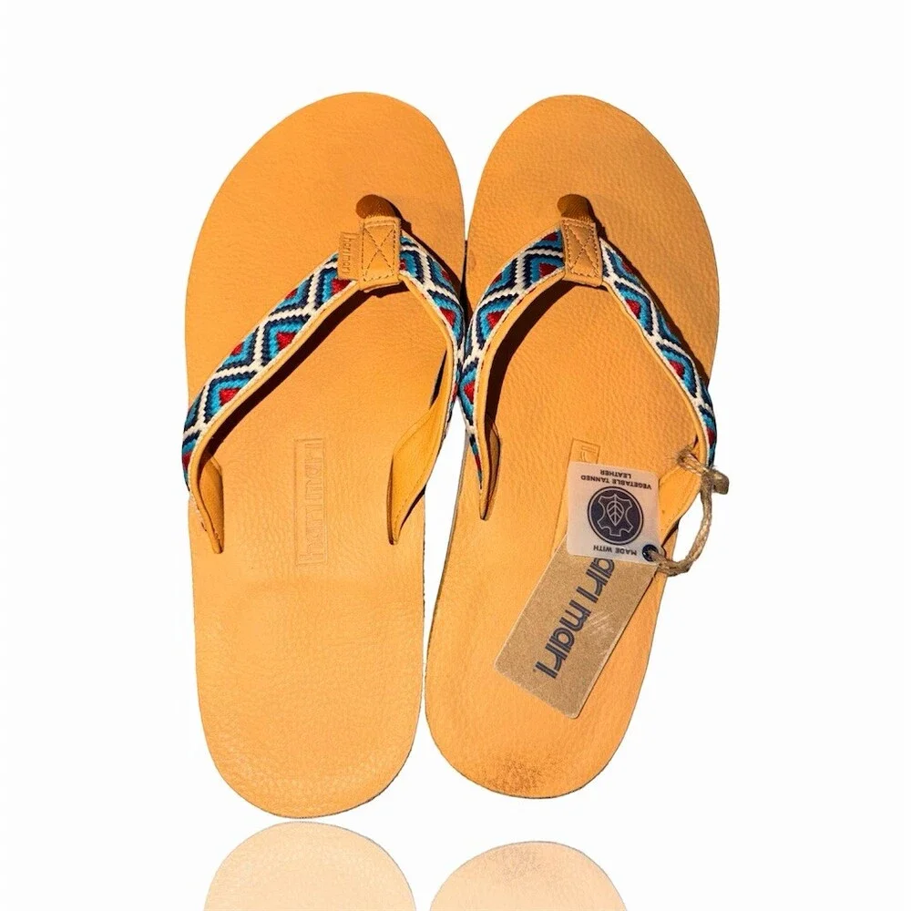 Hari Mari Flip Flop Sandals Mens Beige Tan Multicolor Woven Strap Beach